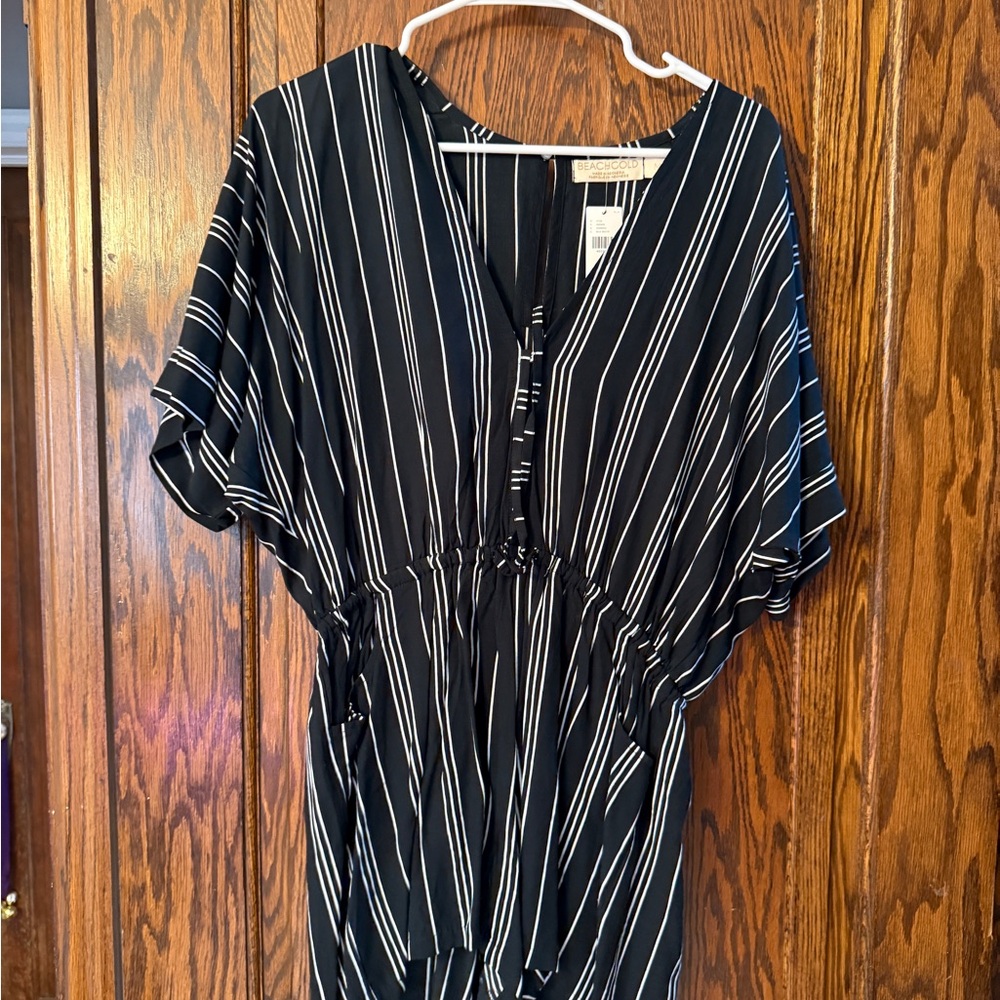 BEACHGOLD Black and White Striped Romper